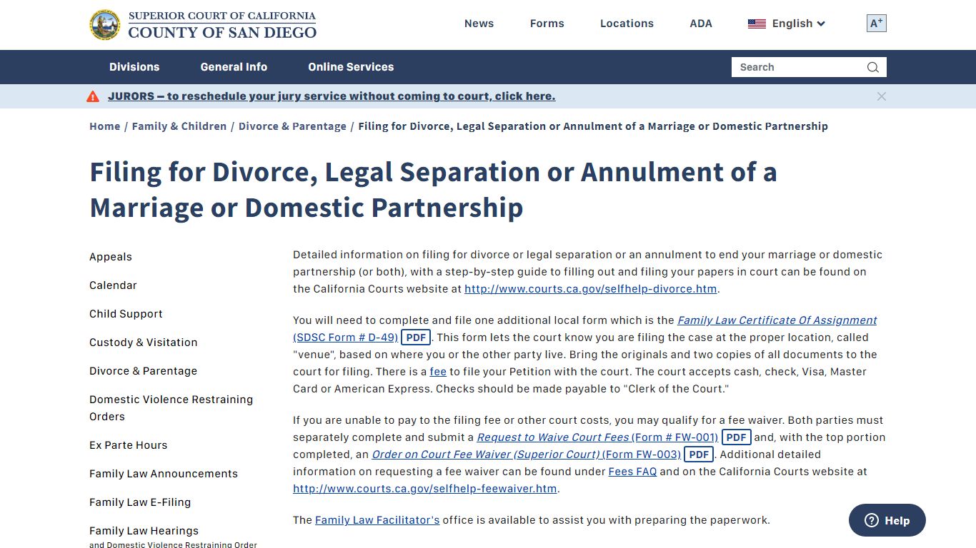 Filing for Divorce, Legal Separation or Annulment of a Marriage or ...